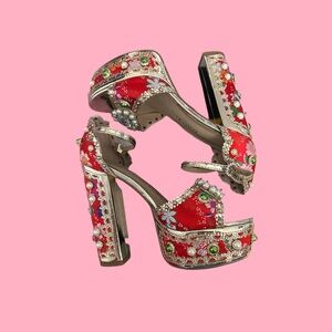 Akira - Red Platform Heels with Embellishments